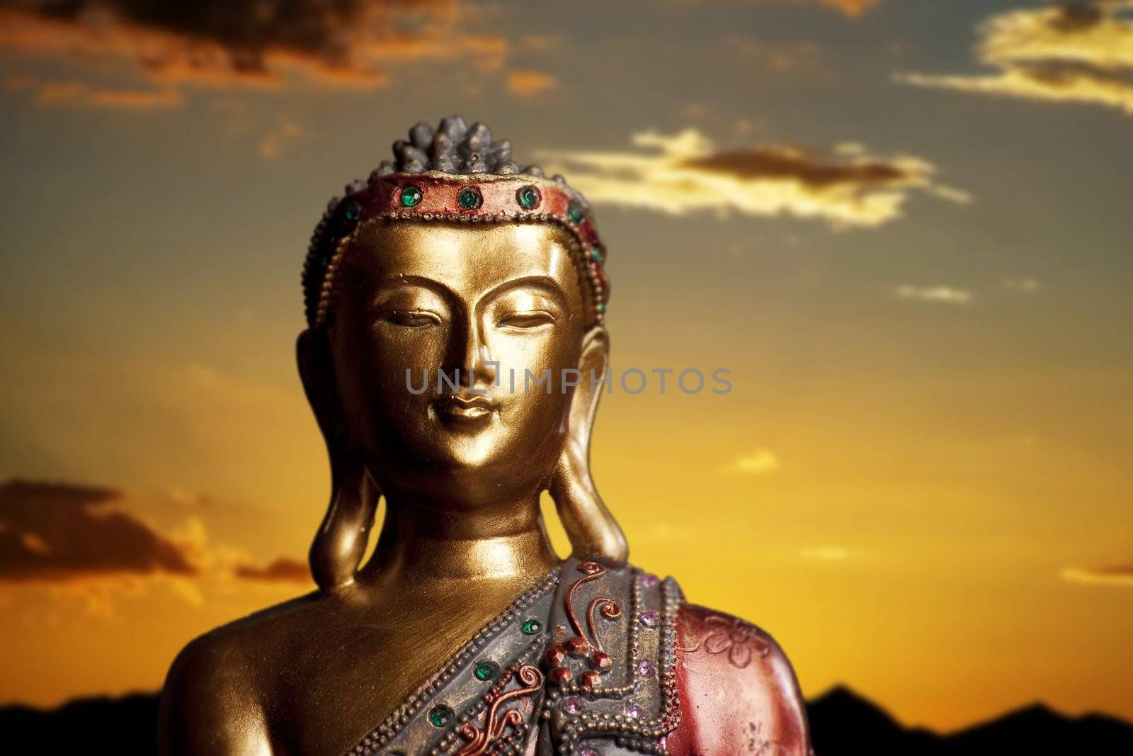 Buddha Statue at Sunset by Creatista