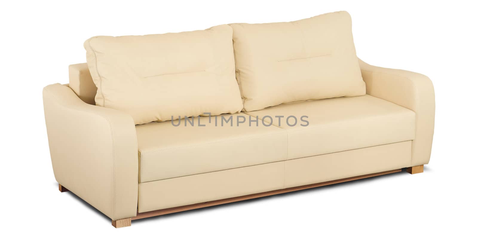 A small bright leather sofa isolated on a white background.