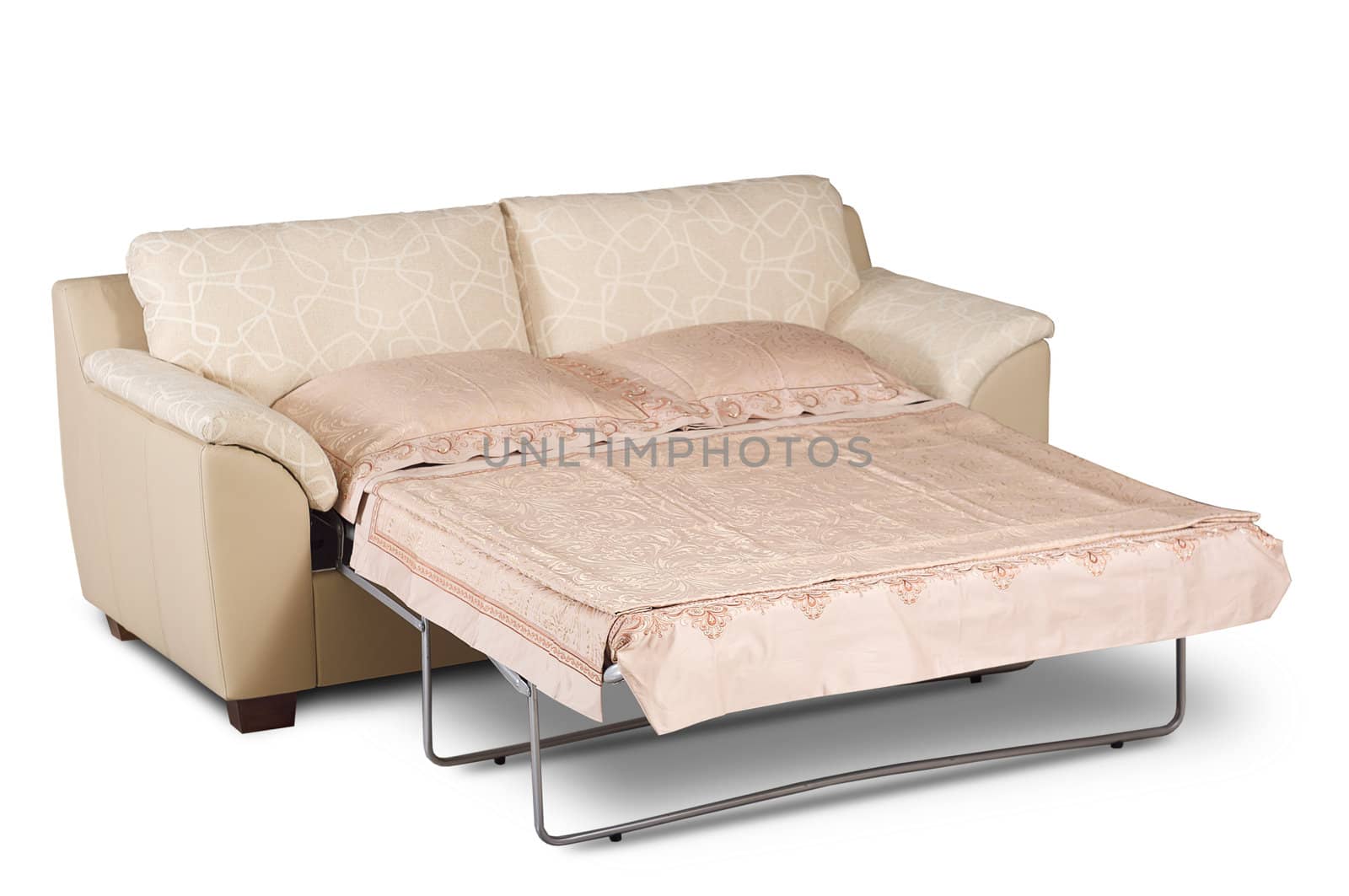 Open bright sofa with a place to sleep isolated on a white background.