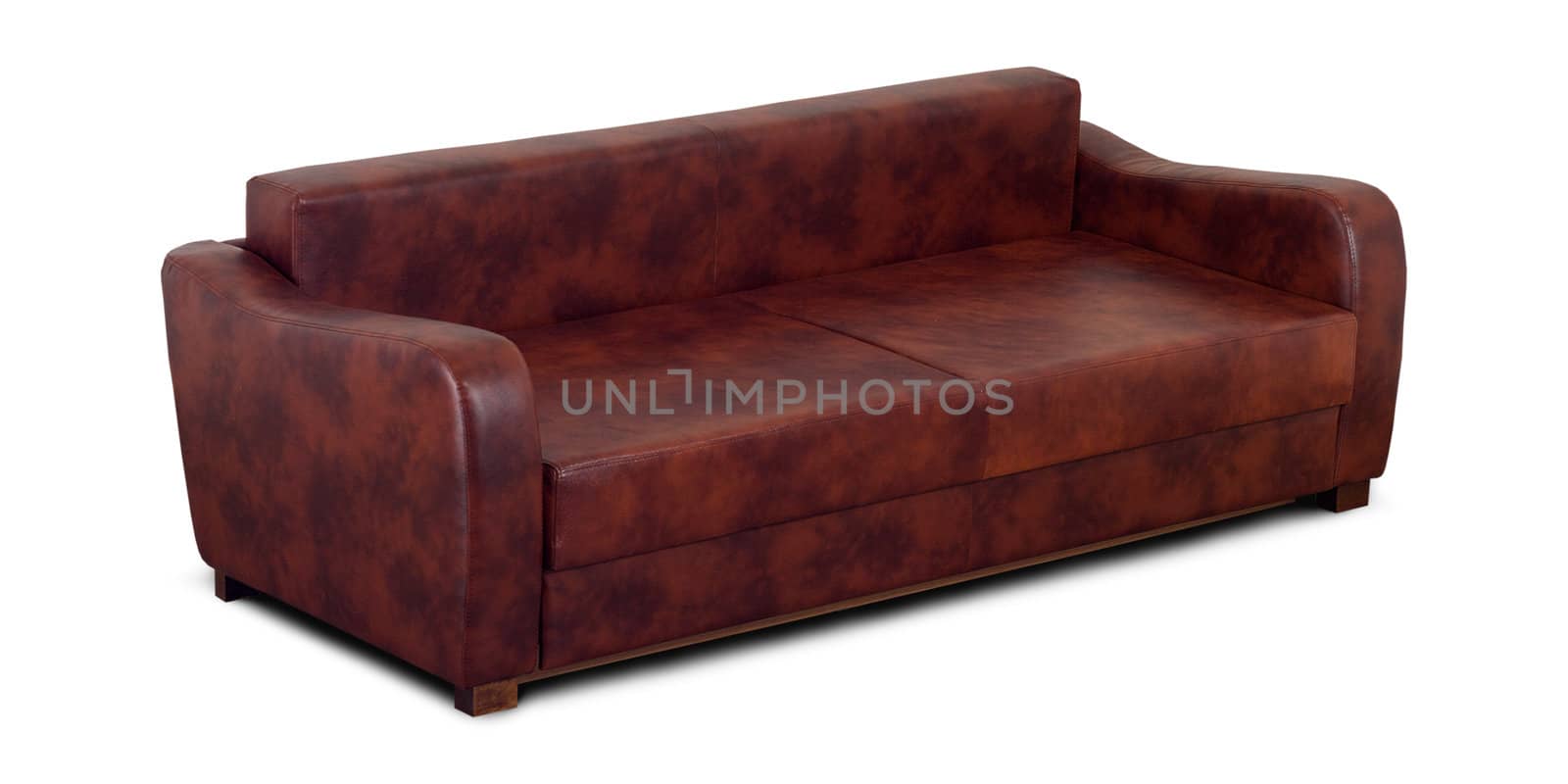 A small leather sofa isolated on a white background.