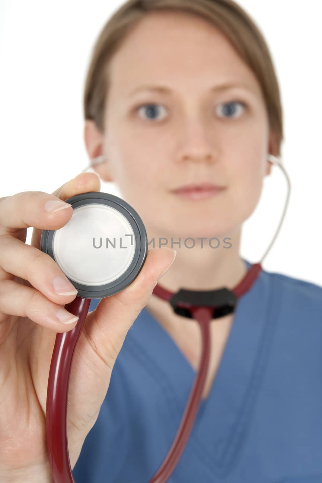 Portrait of a nurse with focus on stethoscope.