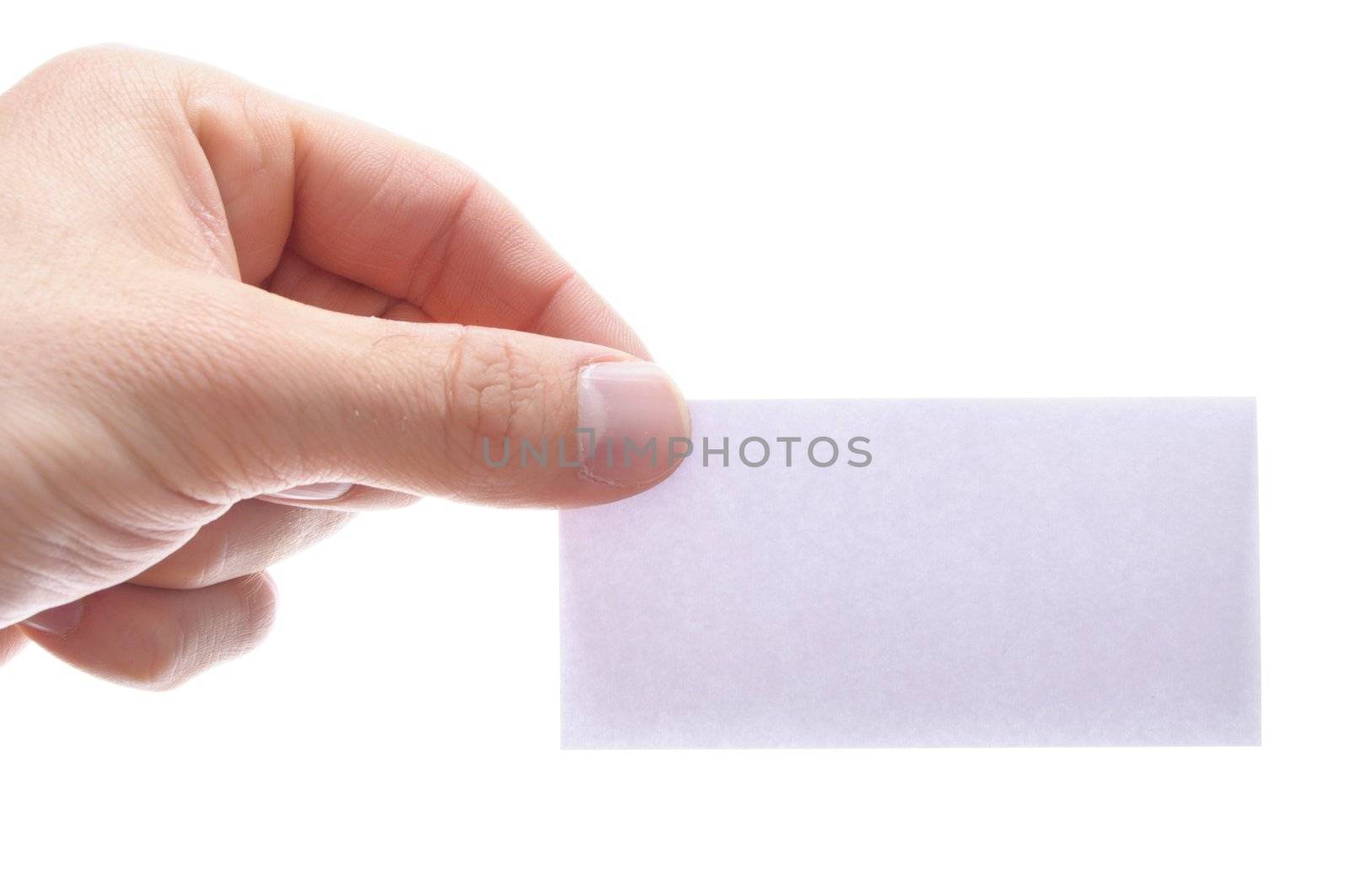 hand and blank or empty paper with copyspace for text message