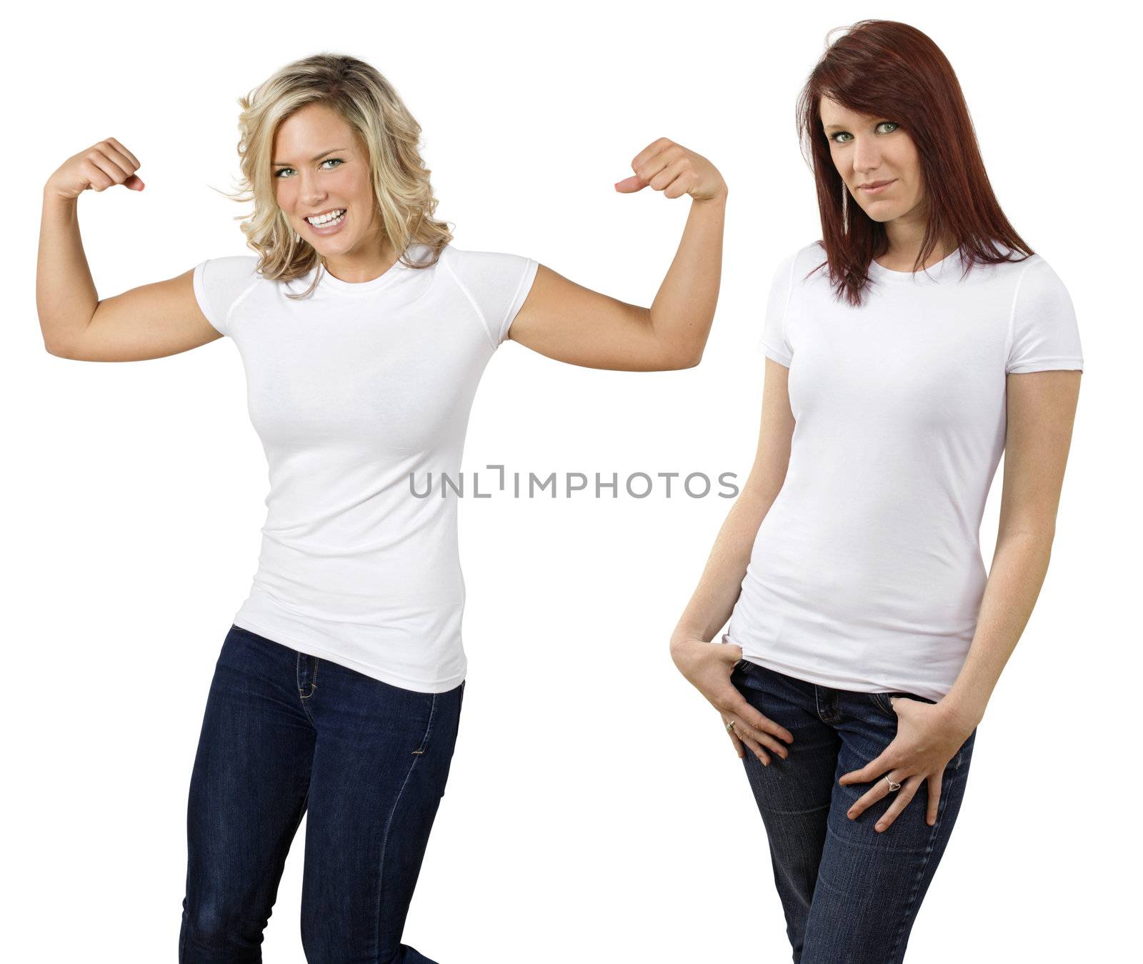 Young women with blank white shirts by sumners