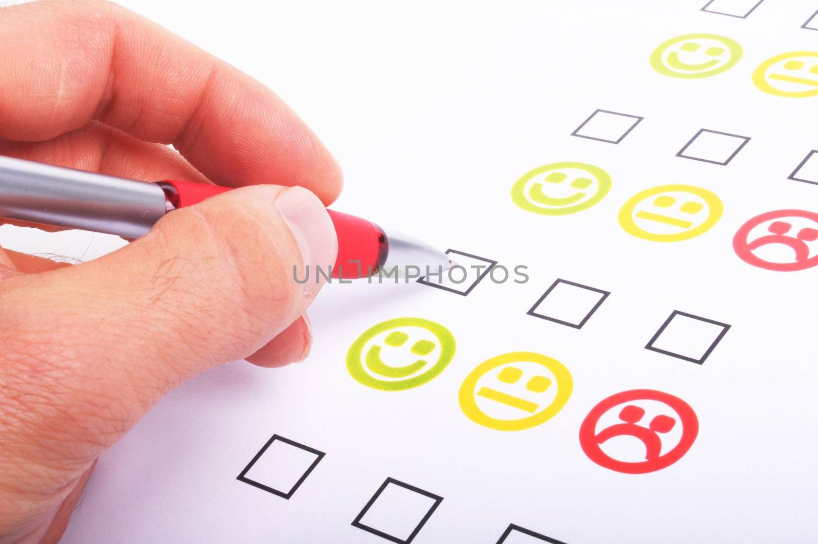 marketing interview with checkbox or tickbox and smilie