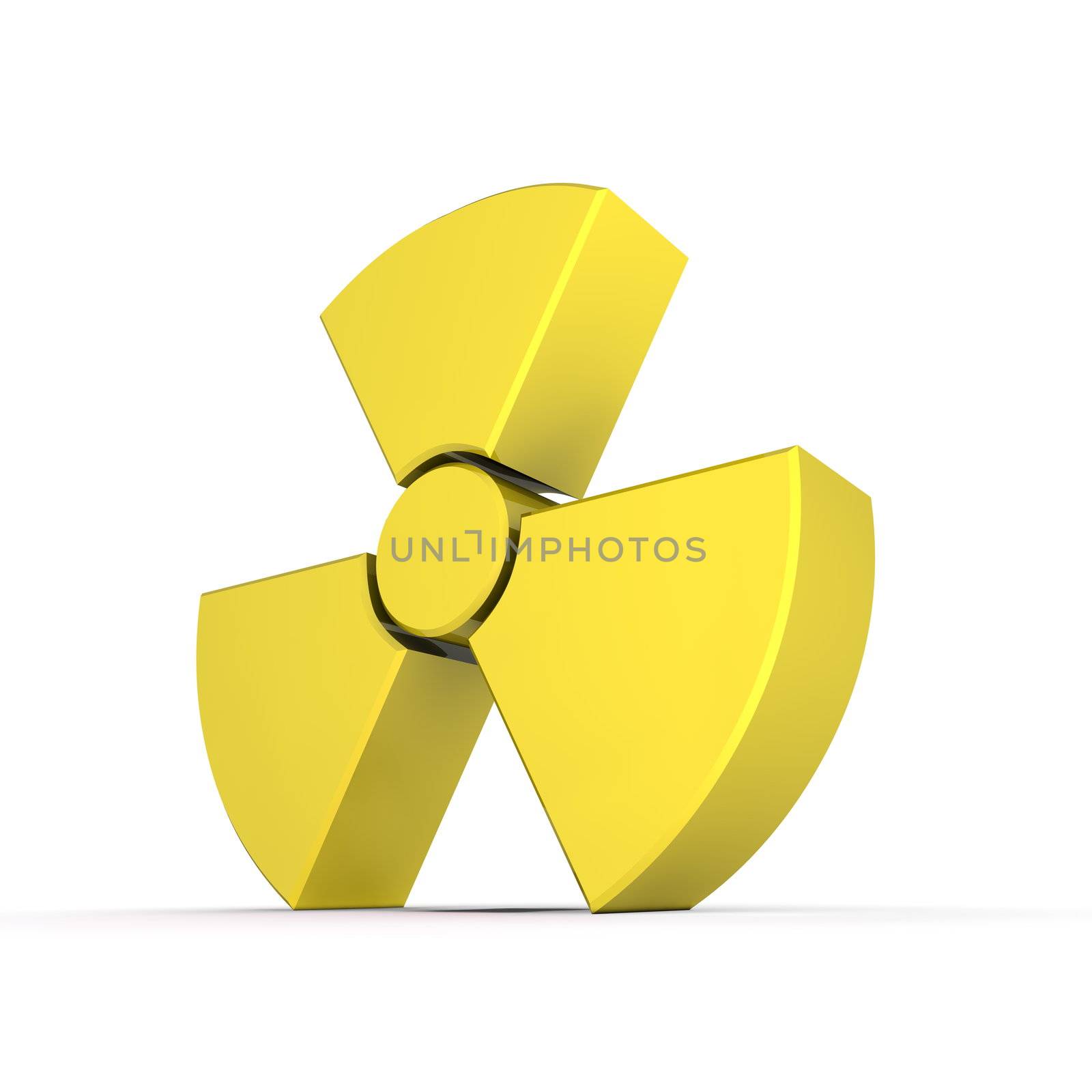 shiny 3d atomic/nuclear sign made of a glossy yellow material