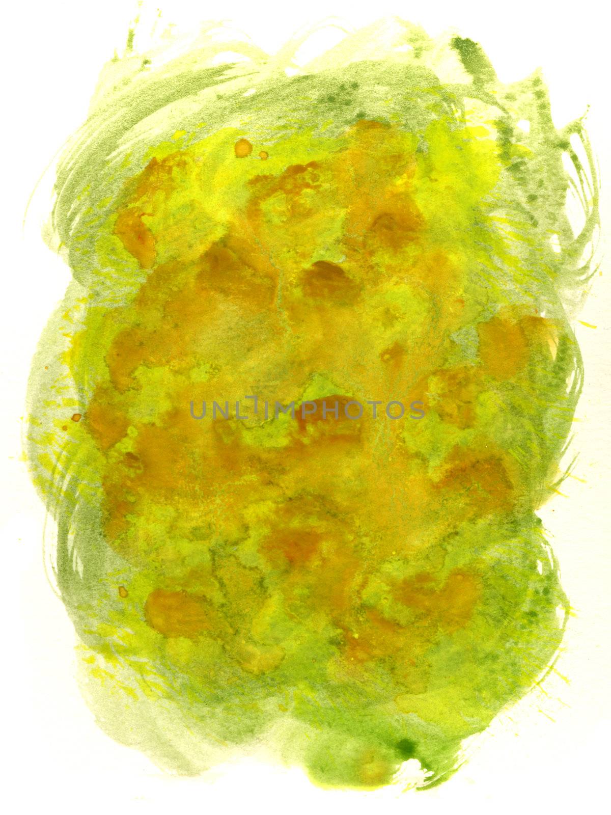 green, yellow, brown watercolor abstract by PixelsAway