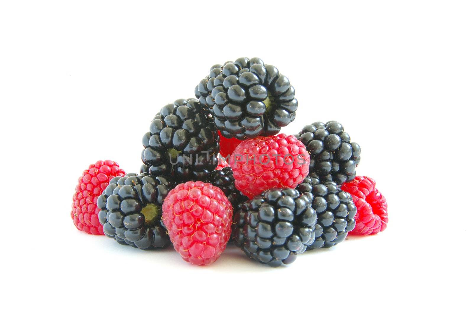 blackberry and raspberry on  white isolated background