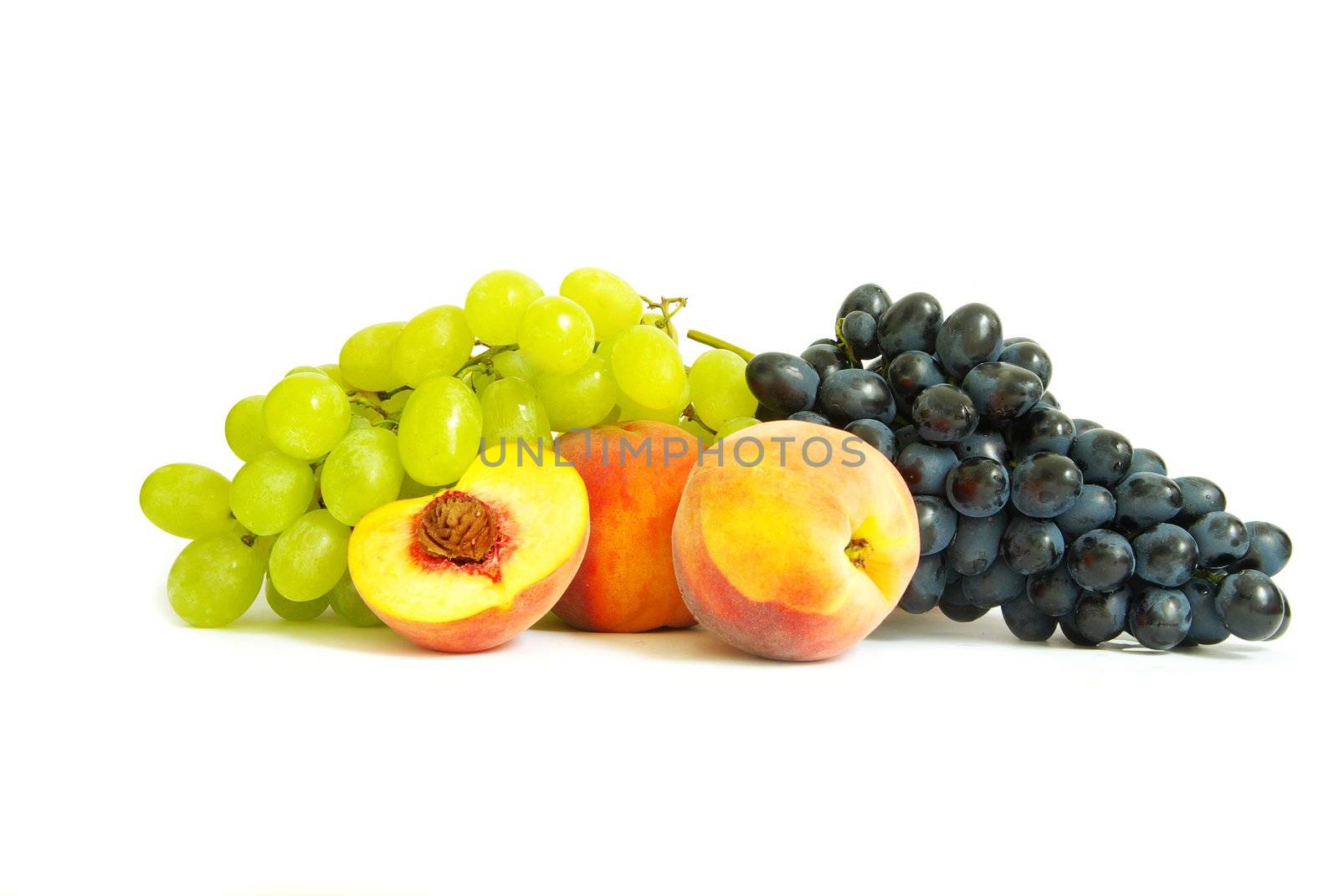 Grape and peach isolated on a white background