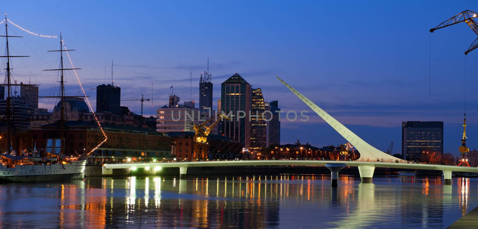  Puerto Madero neighbourhood at Night, view, Buenos Aires, Argentina. 