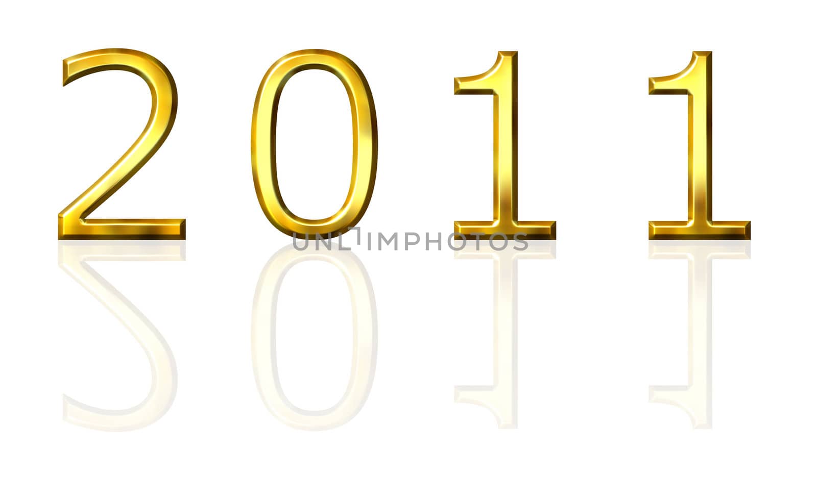 Year 2011 3d golden with reflection isolated in white