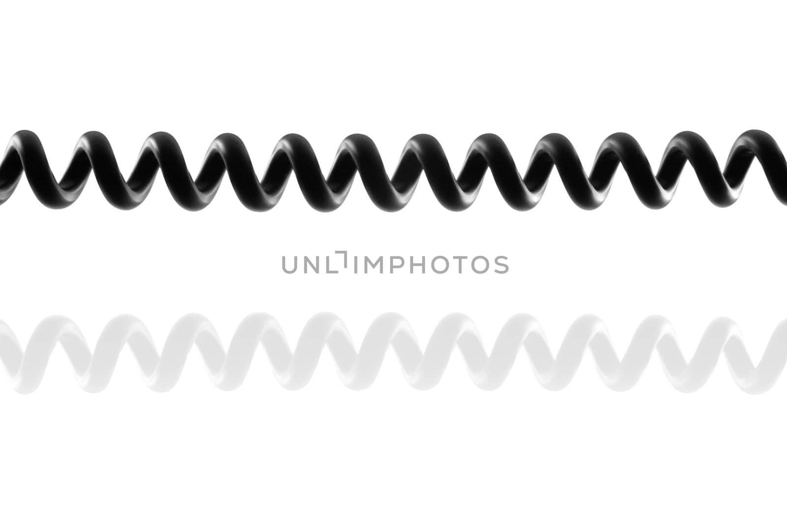 Spiral telephone cable isolated in white