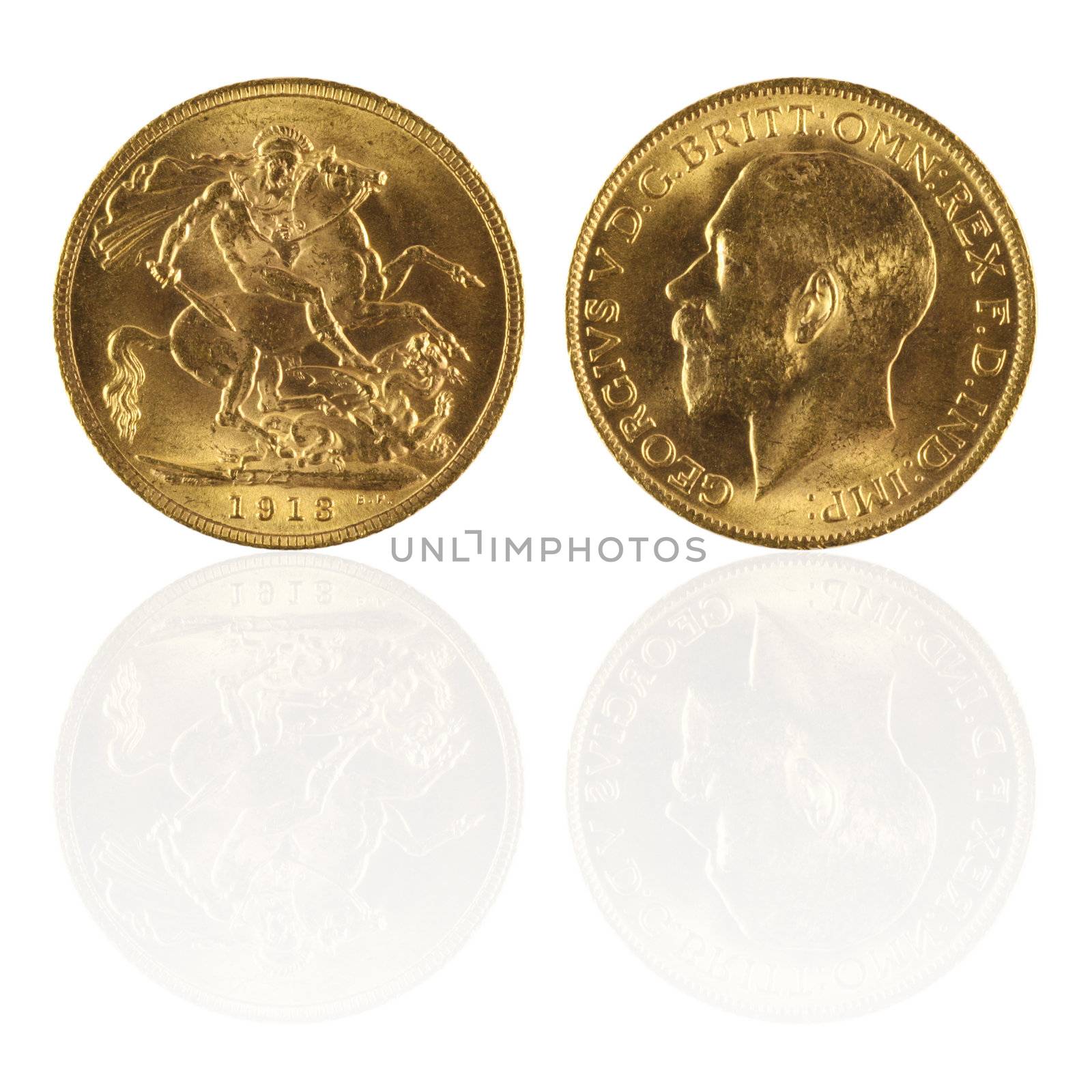 Gold sovereign with reflection by Georgios