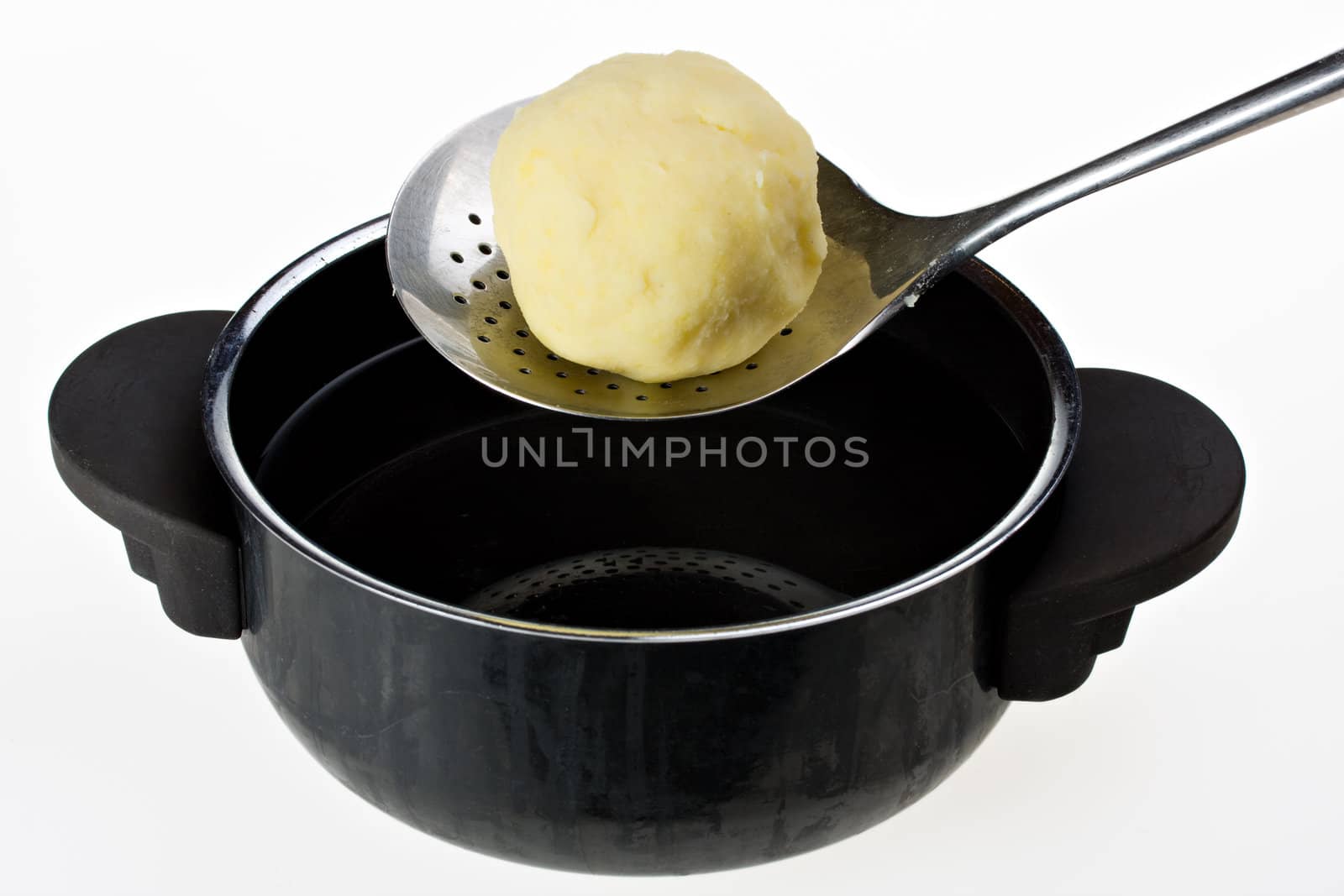potato dumpling, dipper and cooking pot
