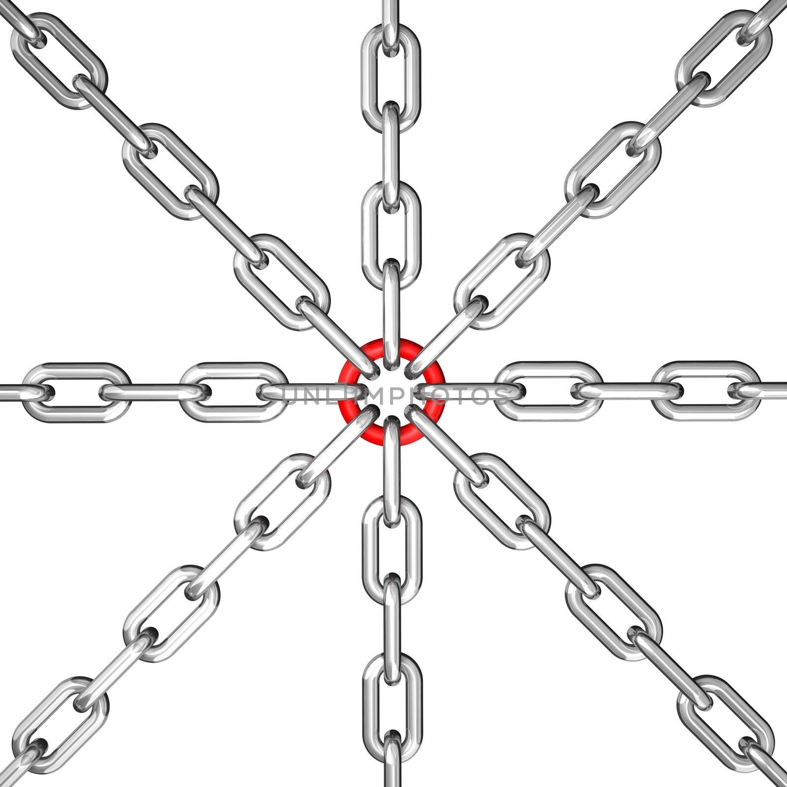 3d illustration of a crossing silver chain - conceptual image
