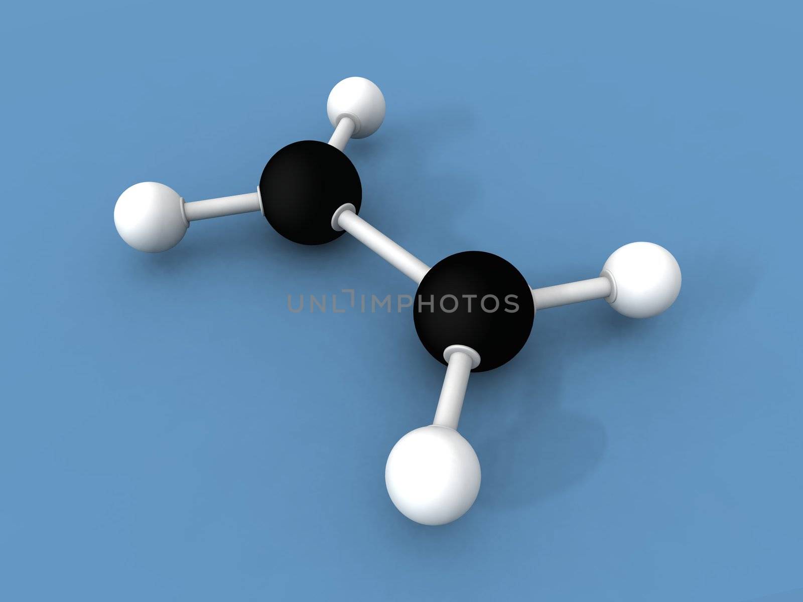 a 3d render of a ethylene molecule