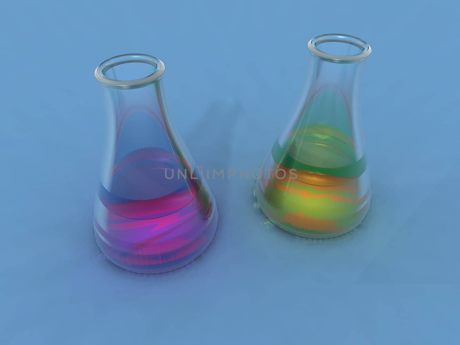 a 3d render of a chemistry flasks