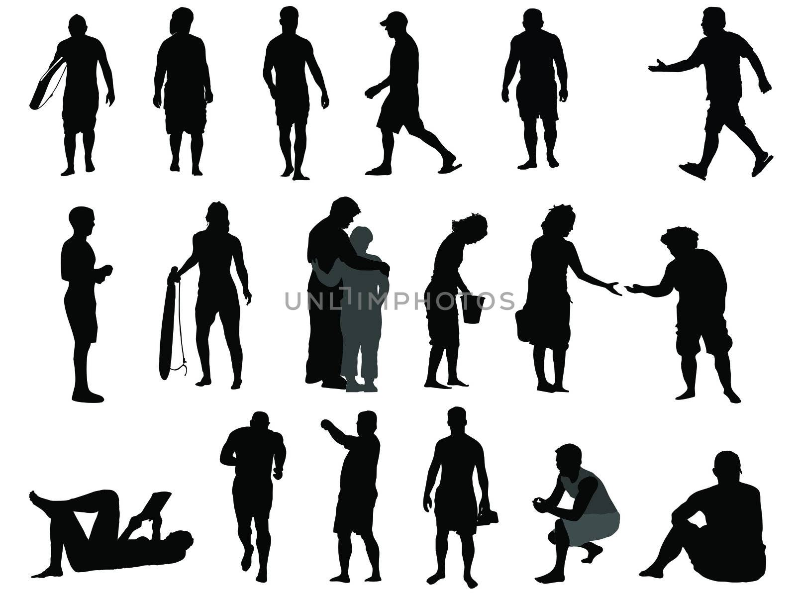 Silhouettes of people on the beach