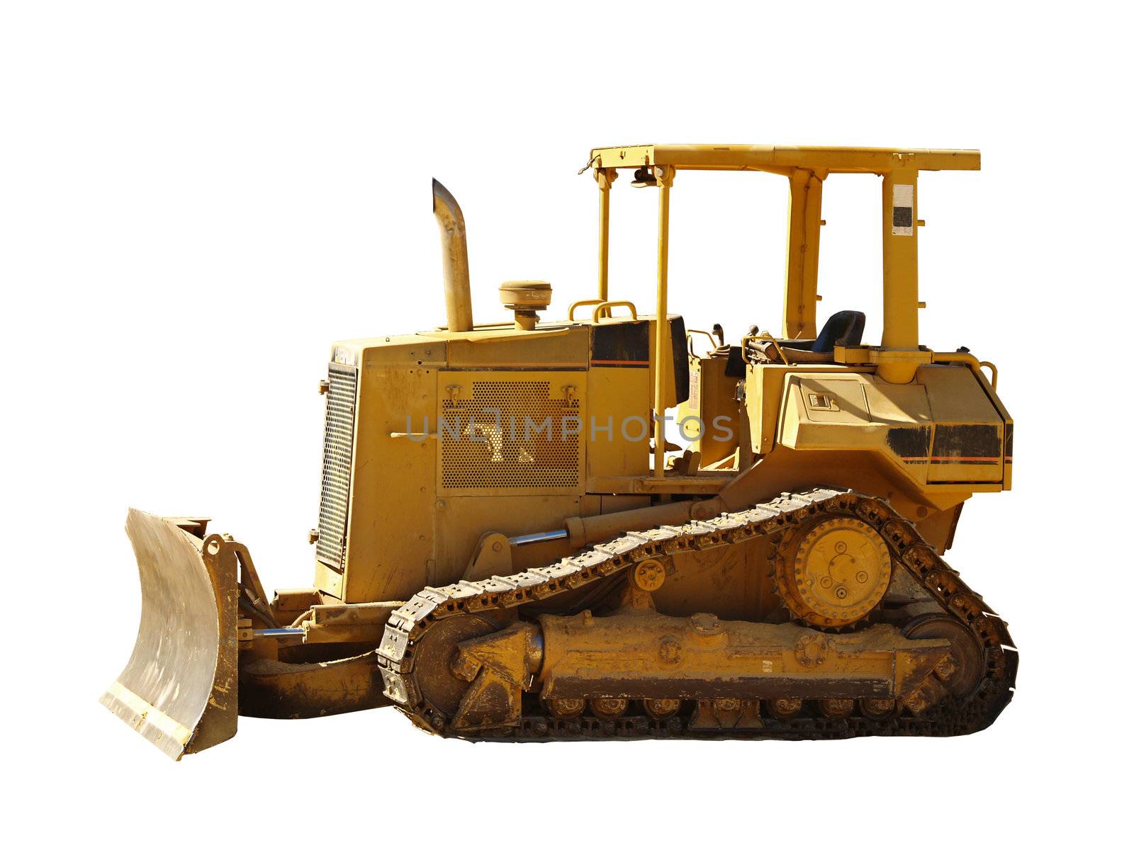 A heavy equipment earth moving bulldozer isolated on white with clipping path