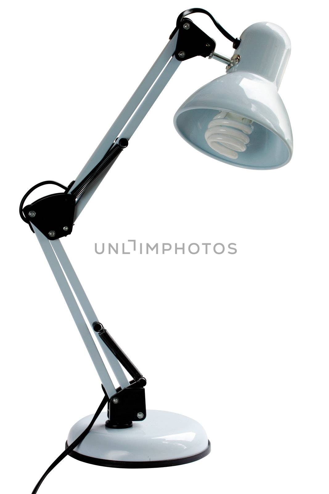 White desk lamp with energy saving bulb by ints