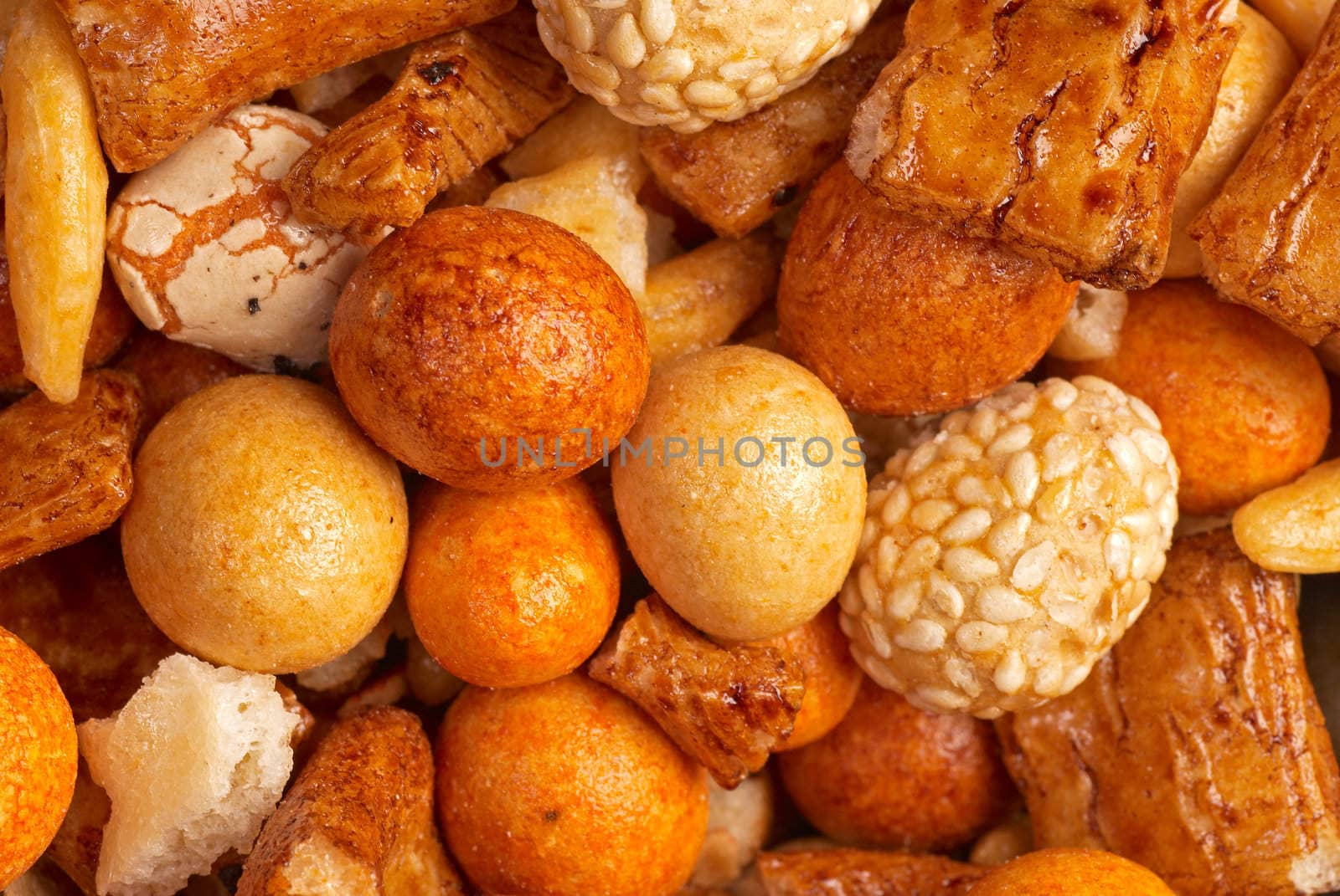 Background of colorful assorted Japanese rice crackers