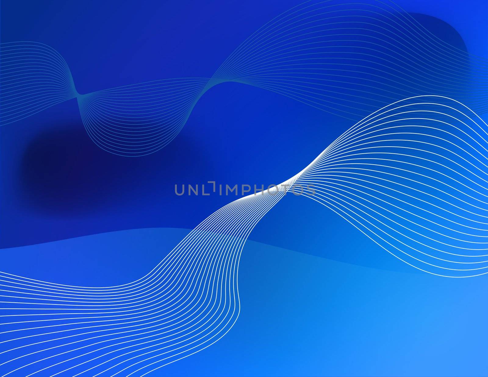 Abstract illustration in blue with wavy white lines