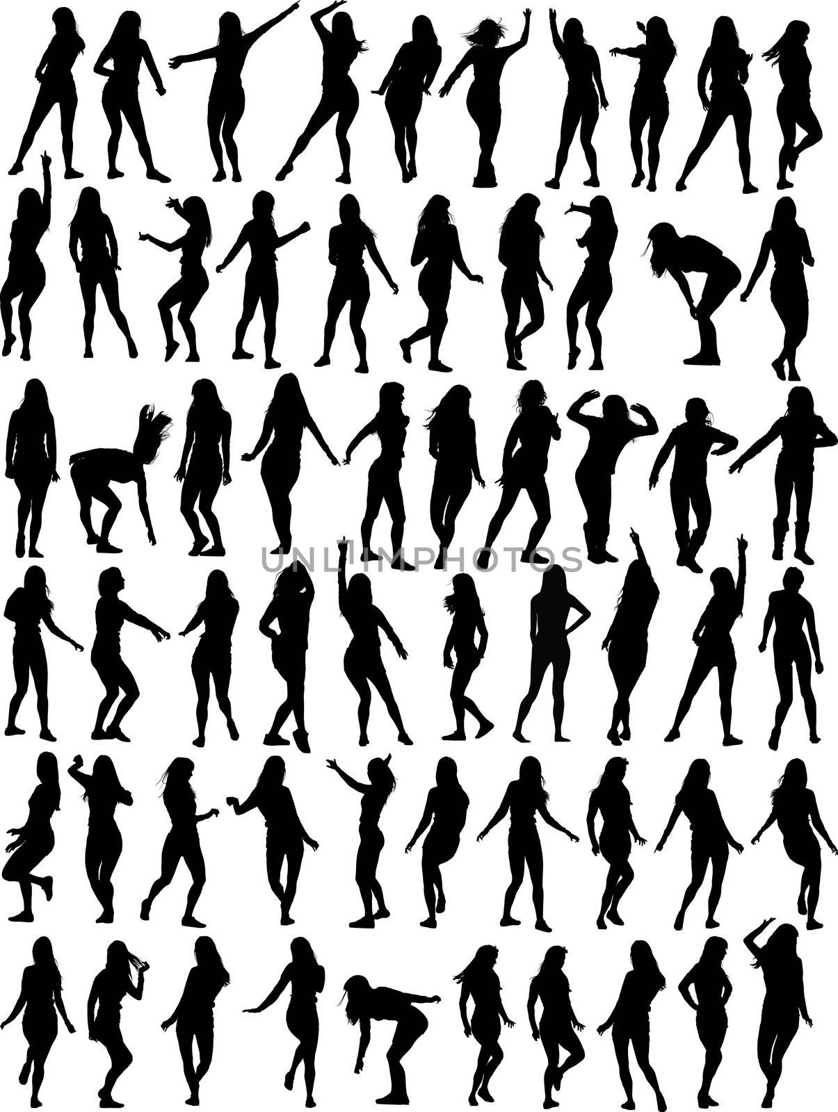 Big collection of Dancing woman. Sixty silhouettes