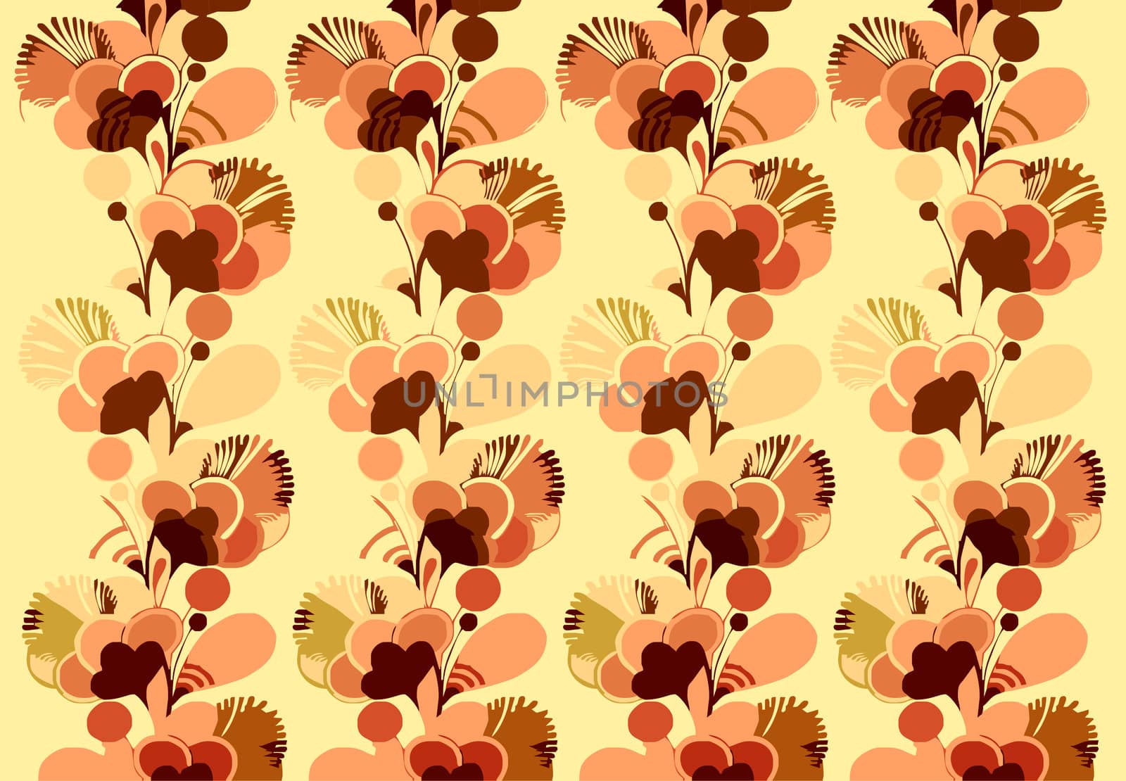 Sixties psychedelic wallpaper background with swinging London style flowers