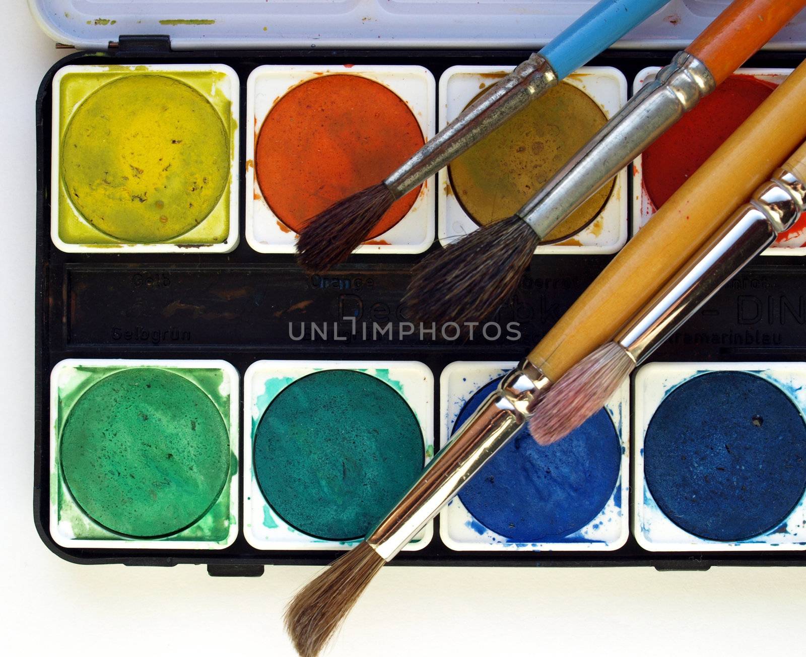 Painting tools colour palette and brushes