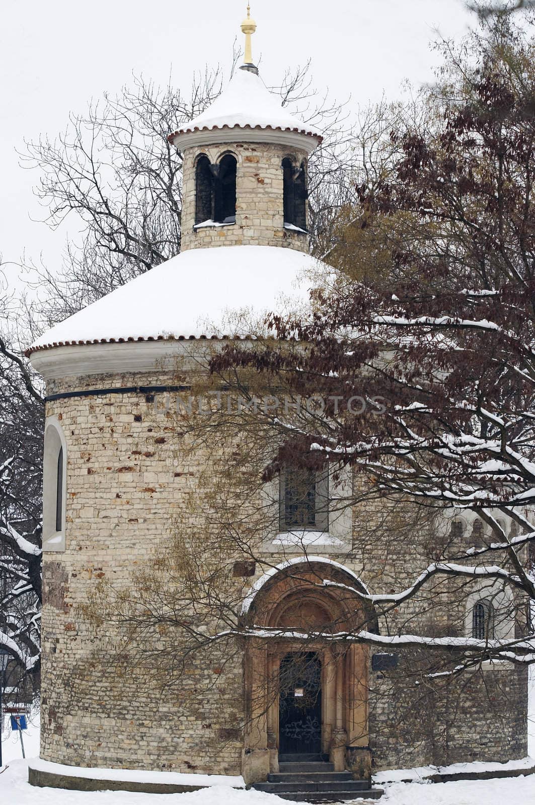 Romanesque Rotunda of St Martin from 11th century on Vysehrad. 
Vysehrad - second seat of the Bohemian princes and kings of the Premyslides dynasty, founded in the 10th century. The original castle figured in romantic legends about the beginning of Prague and the Bohemian state.
Prague, Czech republic, Europe.