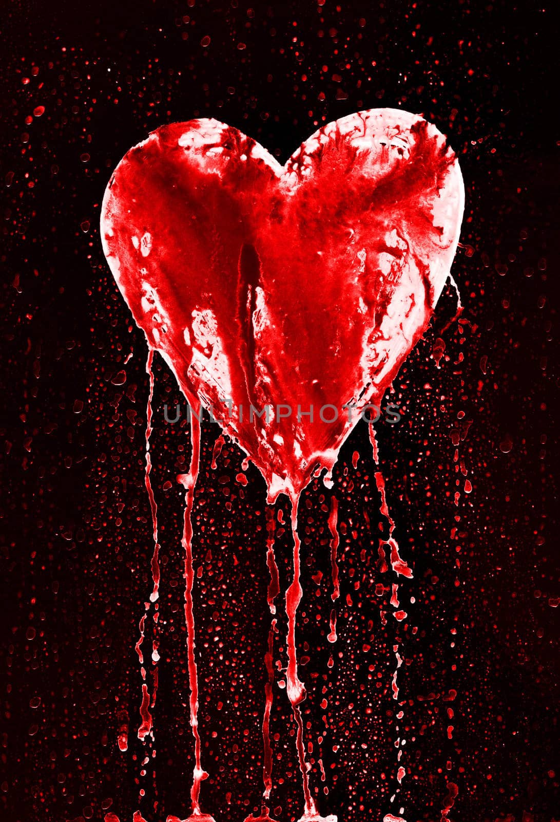 Detail of the painted bleeding heart - symbol of love - in grunge style