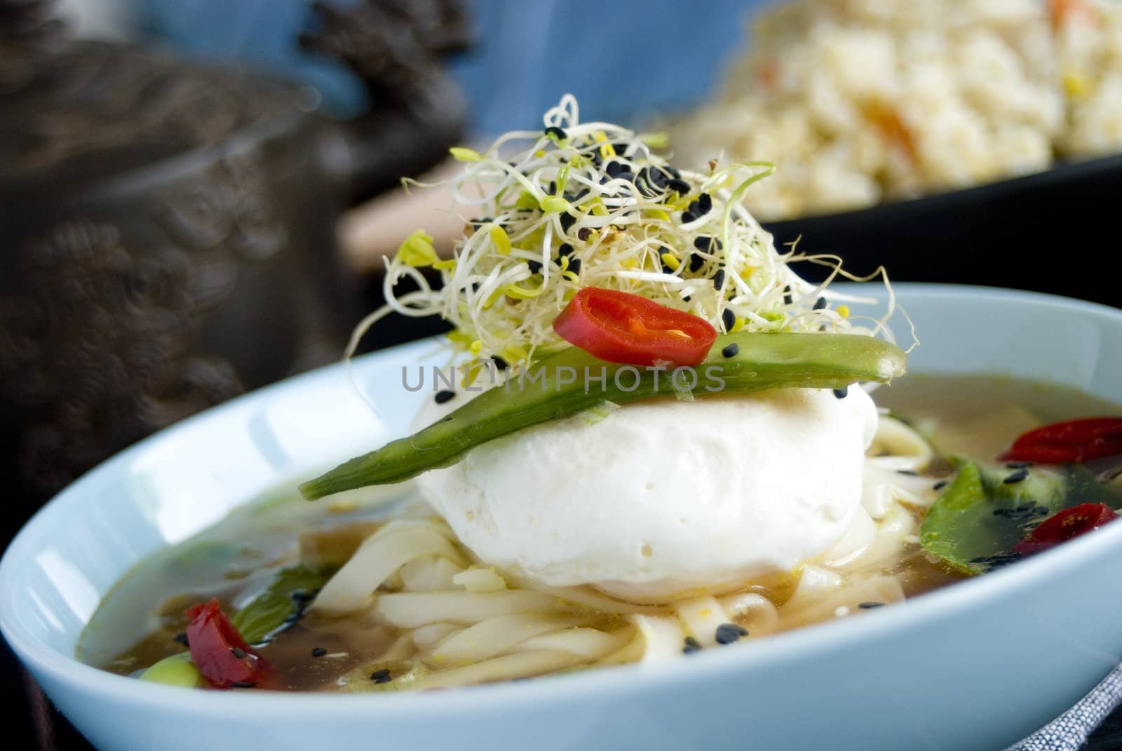 Chinese broth with poached egg