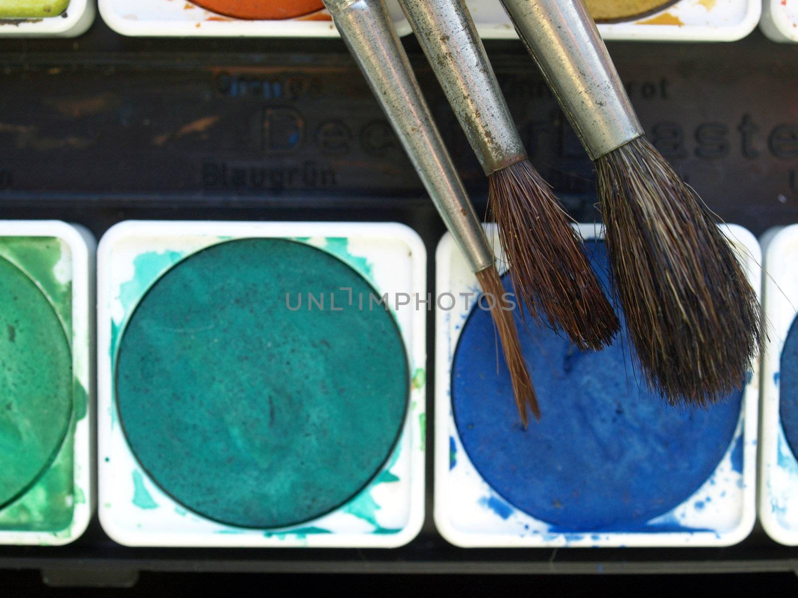 Painting tools colour palette and brushes