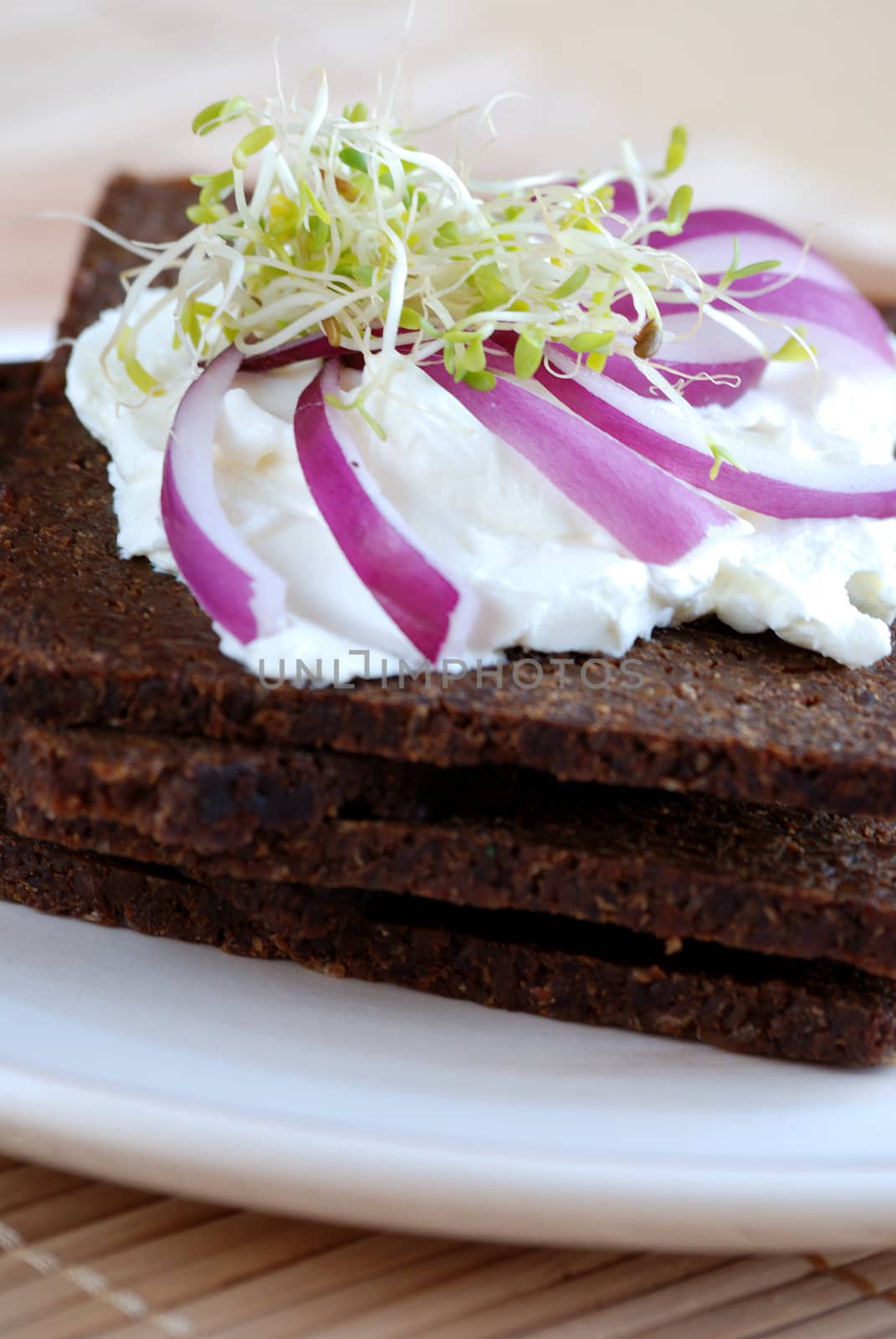 Pumpernickel and cream cheese sandwich