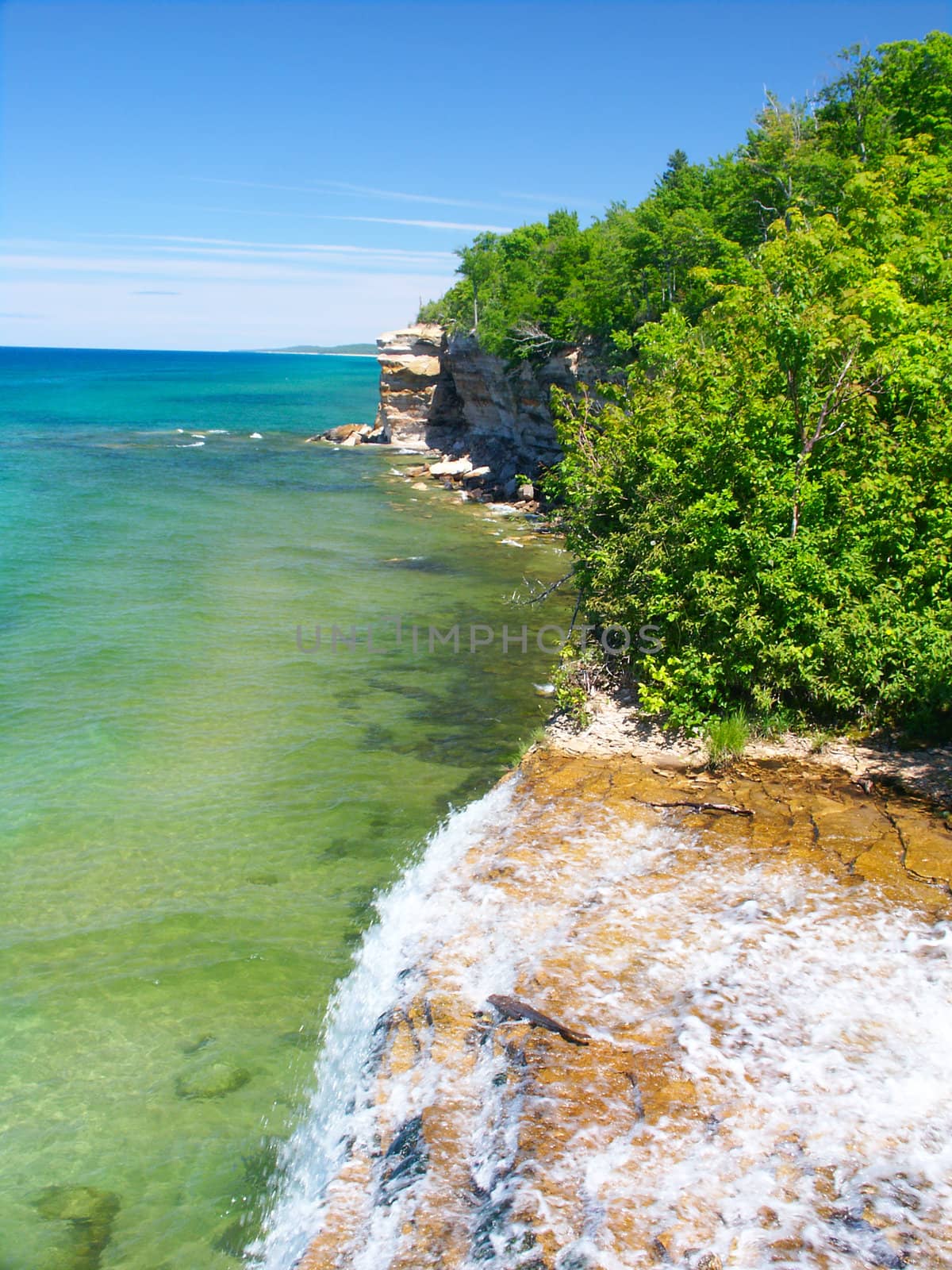 View of Lake Superior from the top of Spray Falls - Pictured Rocks National Lakeshore, Michigan.