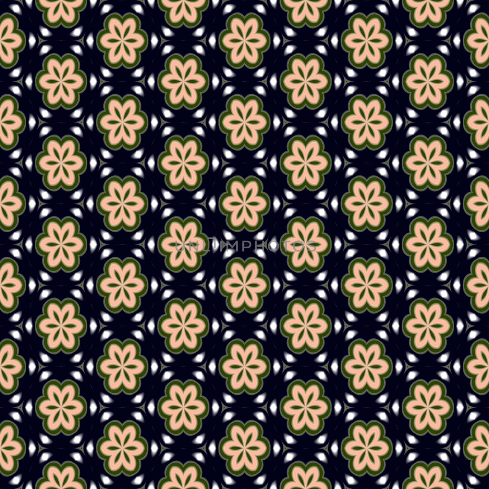 seamless texture of abstracted green and salmon flowers