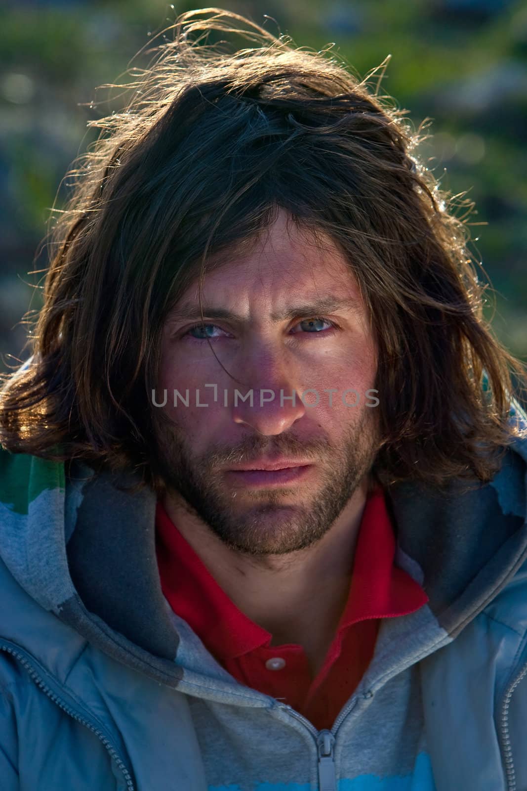 Portrait of freerider in Caucasus Mountains. Summer, 2010