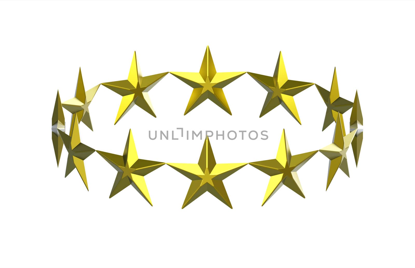 Circle of twelve golden stars isolated on white