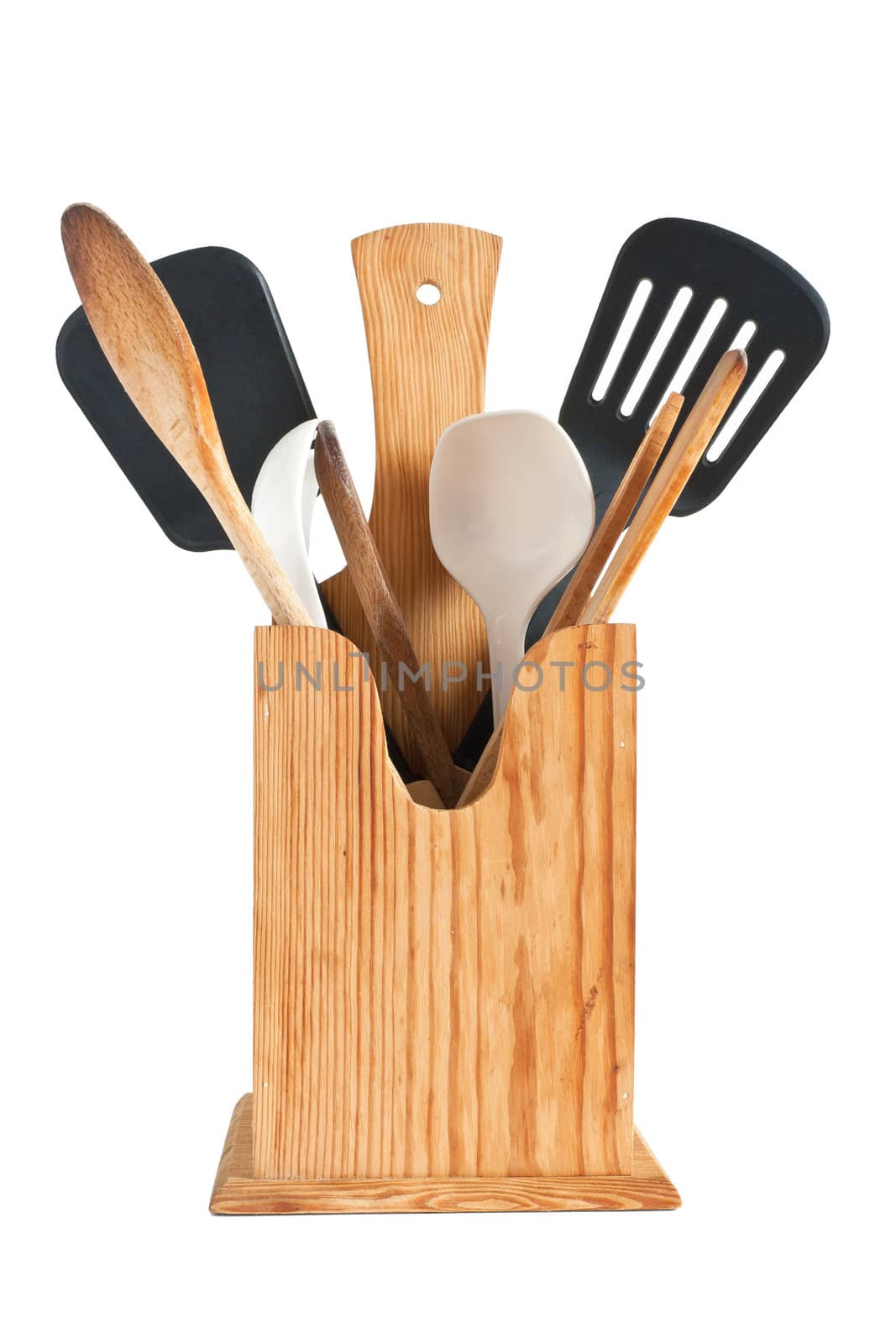 assorted Kitchen utensils isolated on white background with clipping path