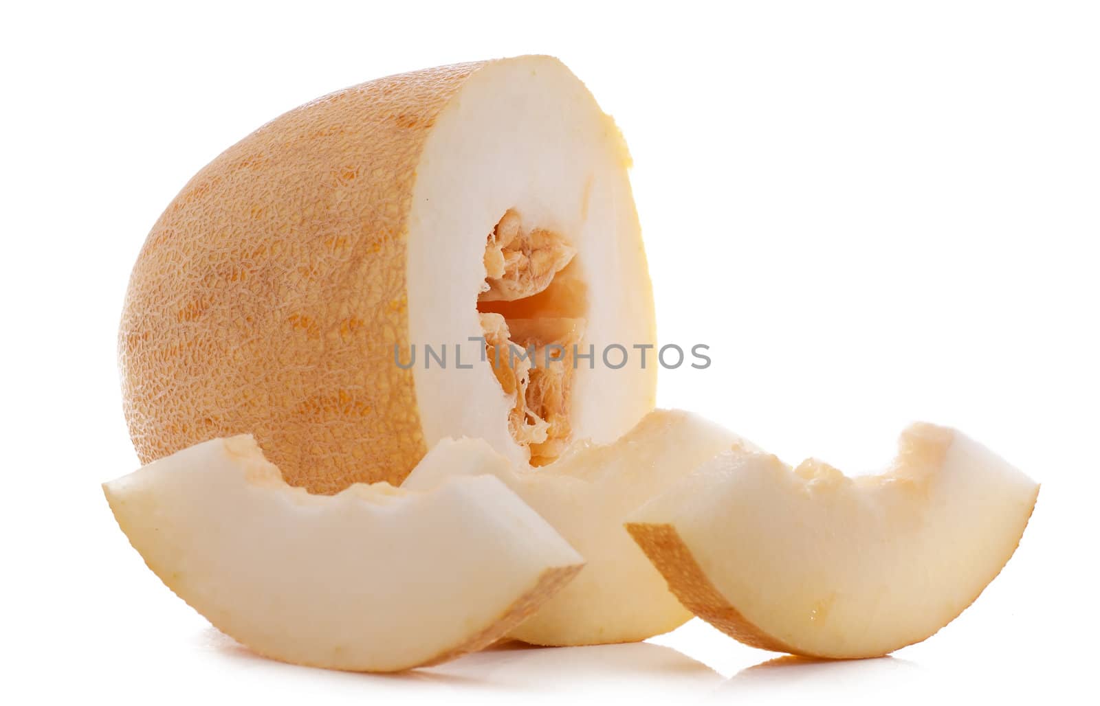 Pieces of juicy melon isolated over white