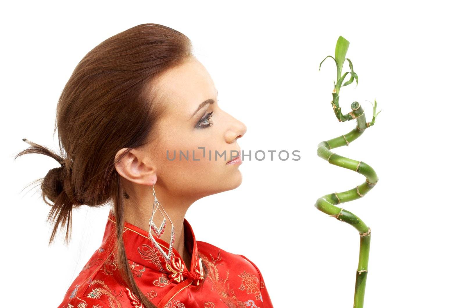 colorful picture of lovely girl with bamboo