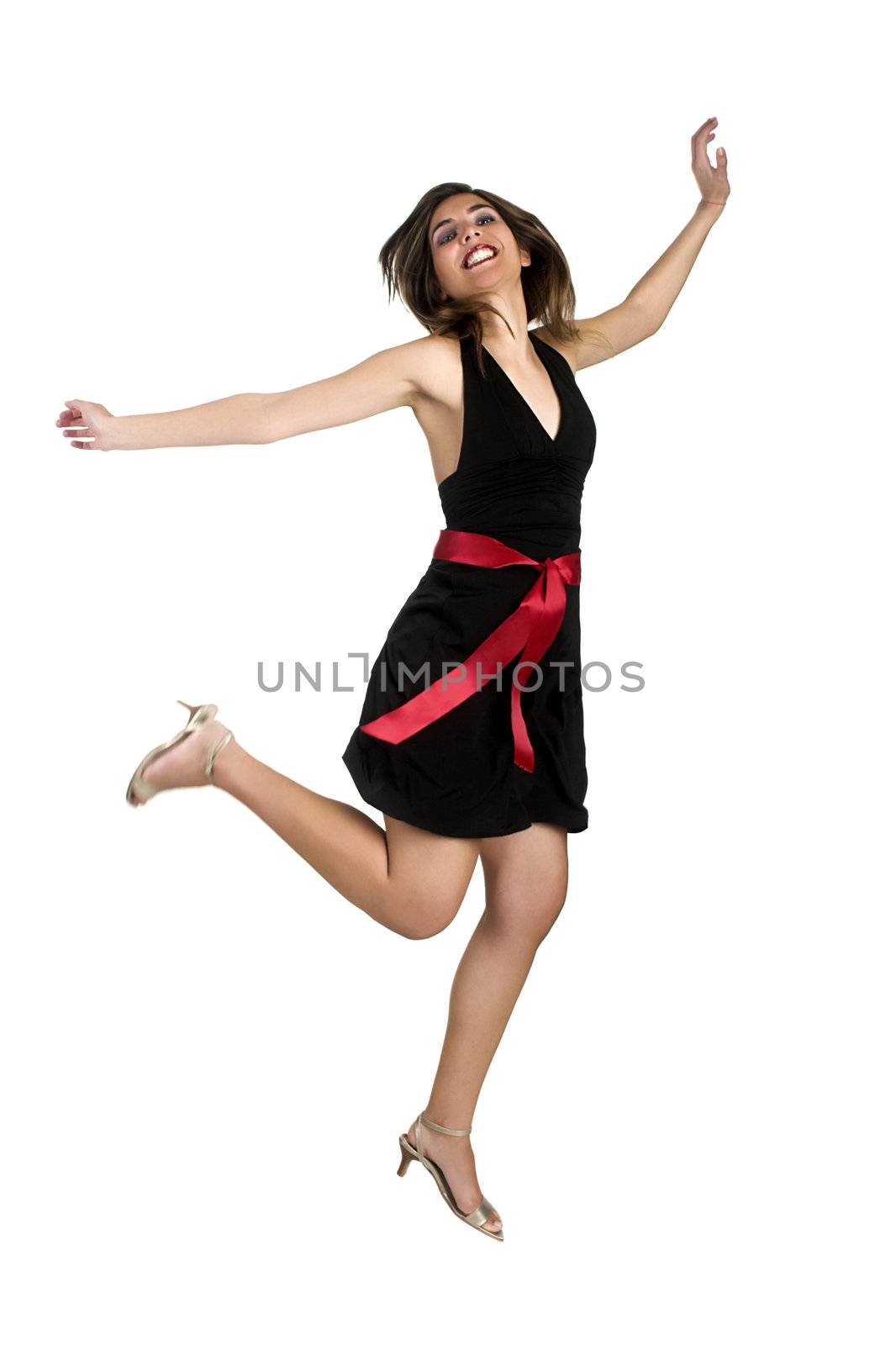 Beauitiful happy woman posing isolated on a white background