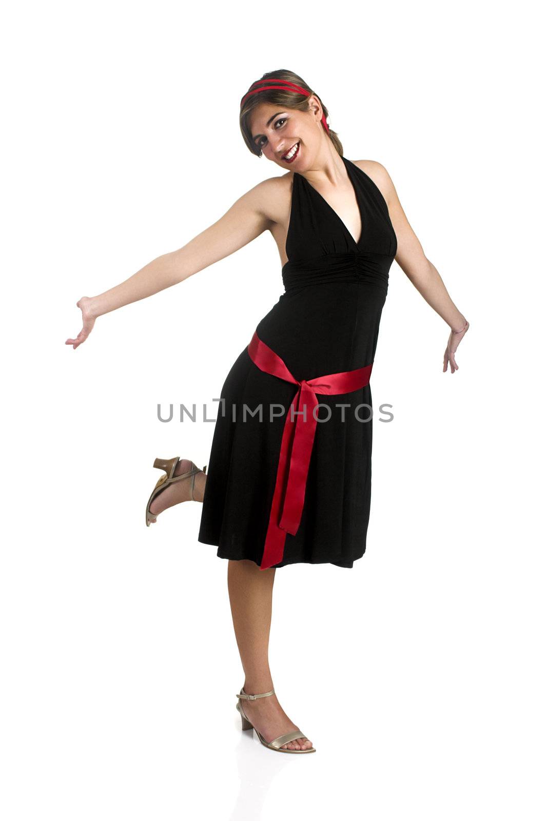 Beauitiful happy woman posing isolated on a white background