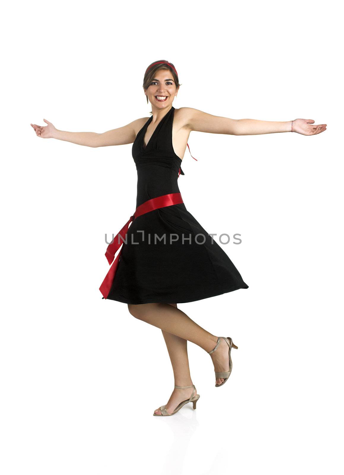 Beauitiful happy woman posing isolated on a white background