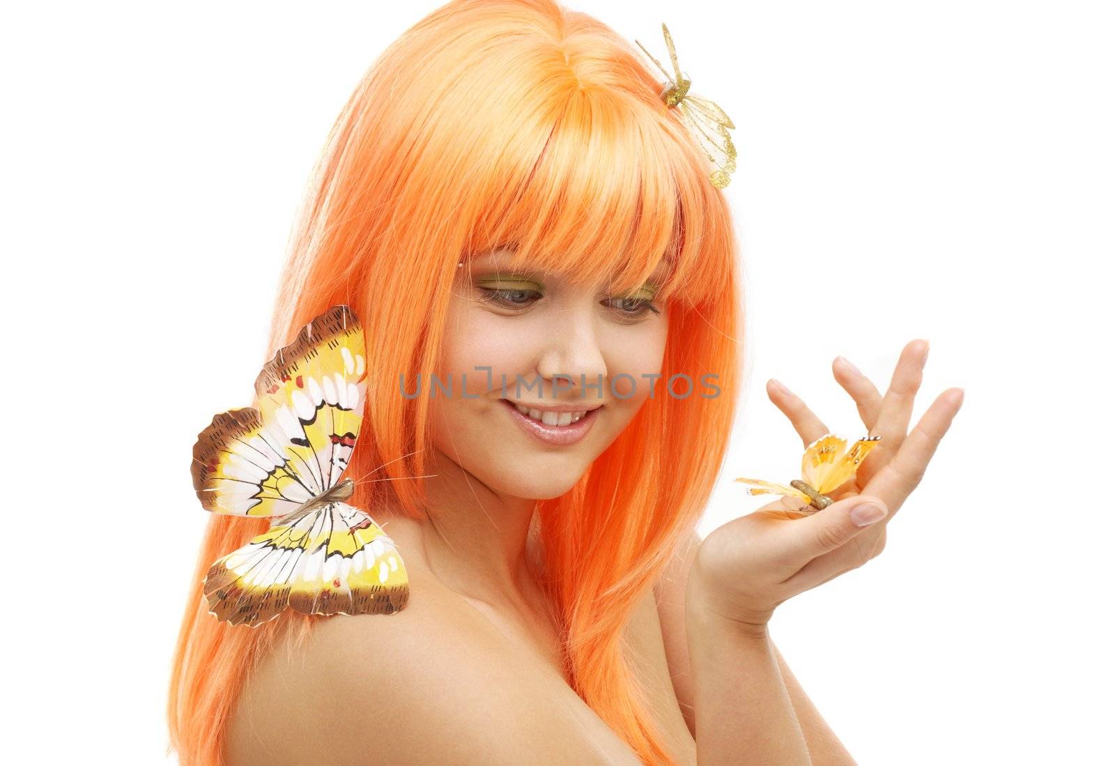 picture of lovely orange hair girl with butterflies