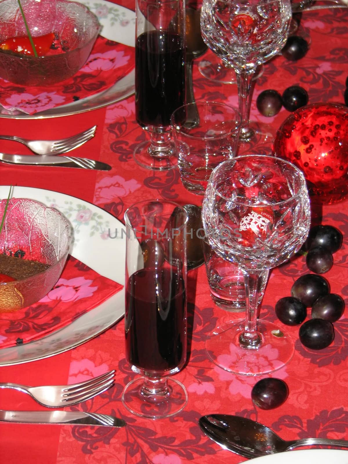 decorated red dinner table