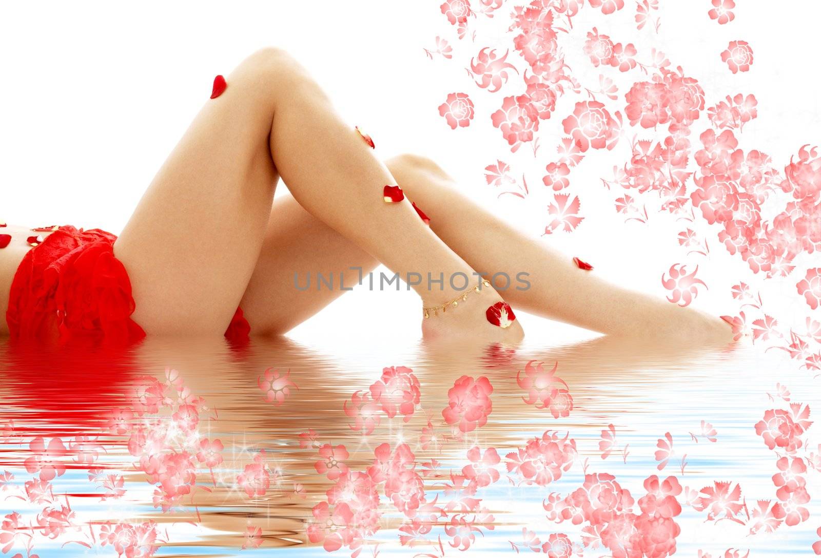 long legs of lady relaxing in water
