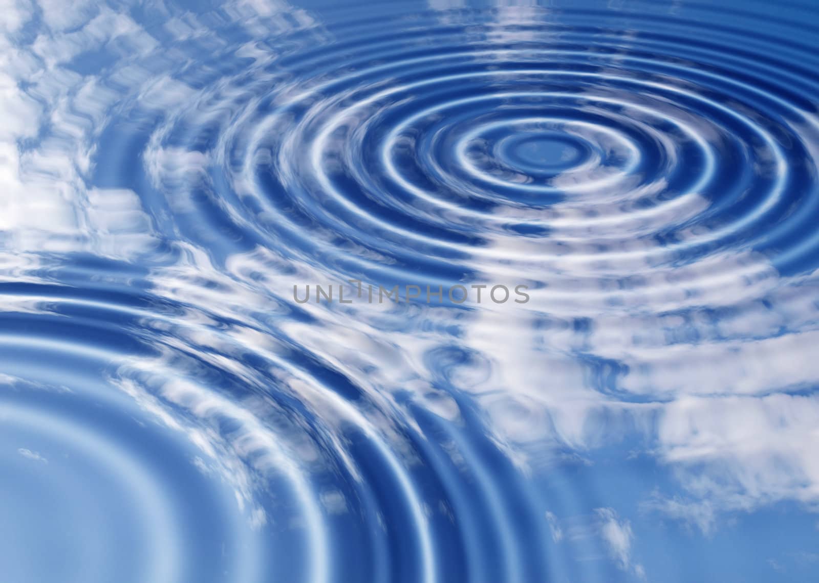 Blue sky with clouds reflected in a water pond
