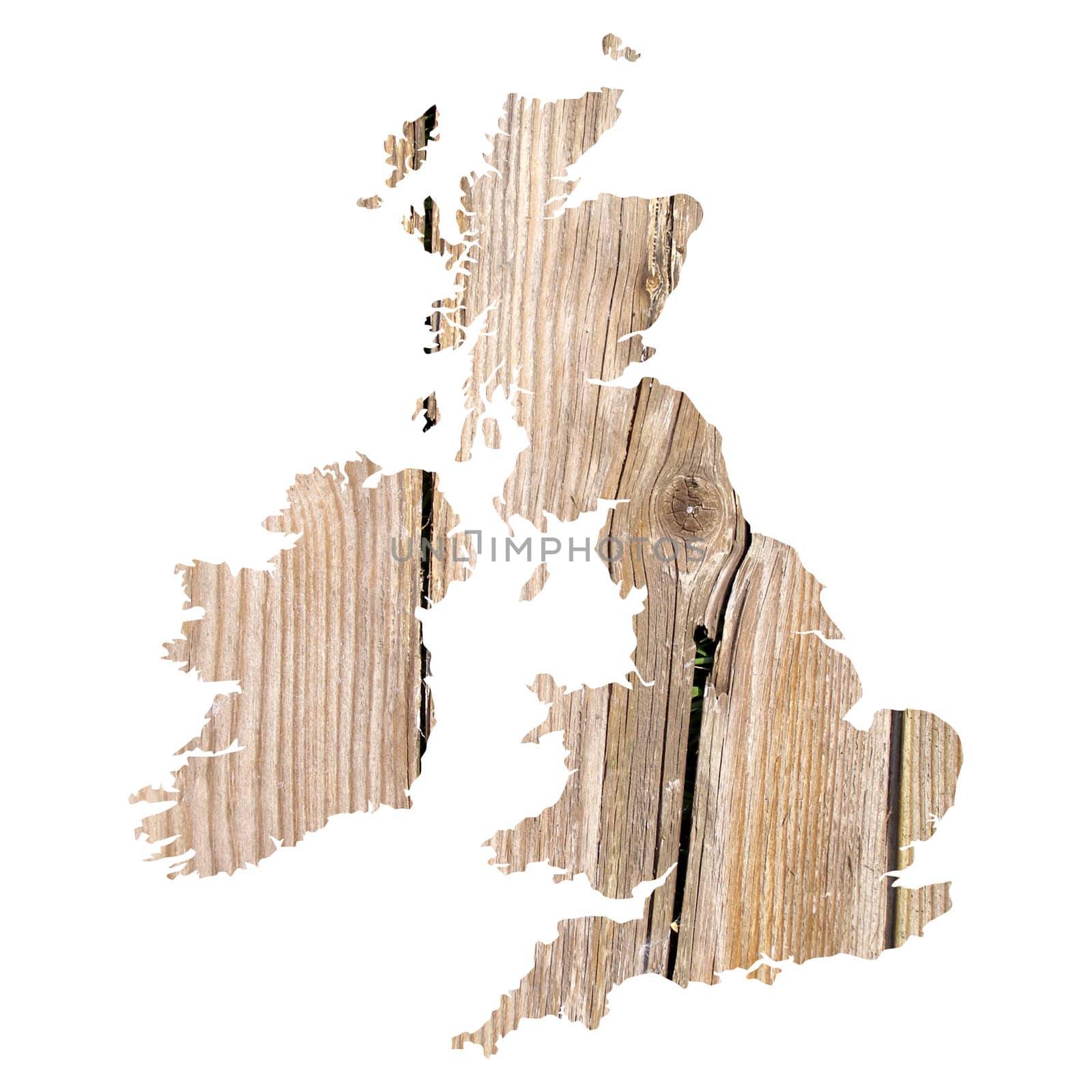 UK and Ireland map with wood background