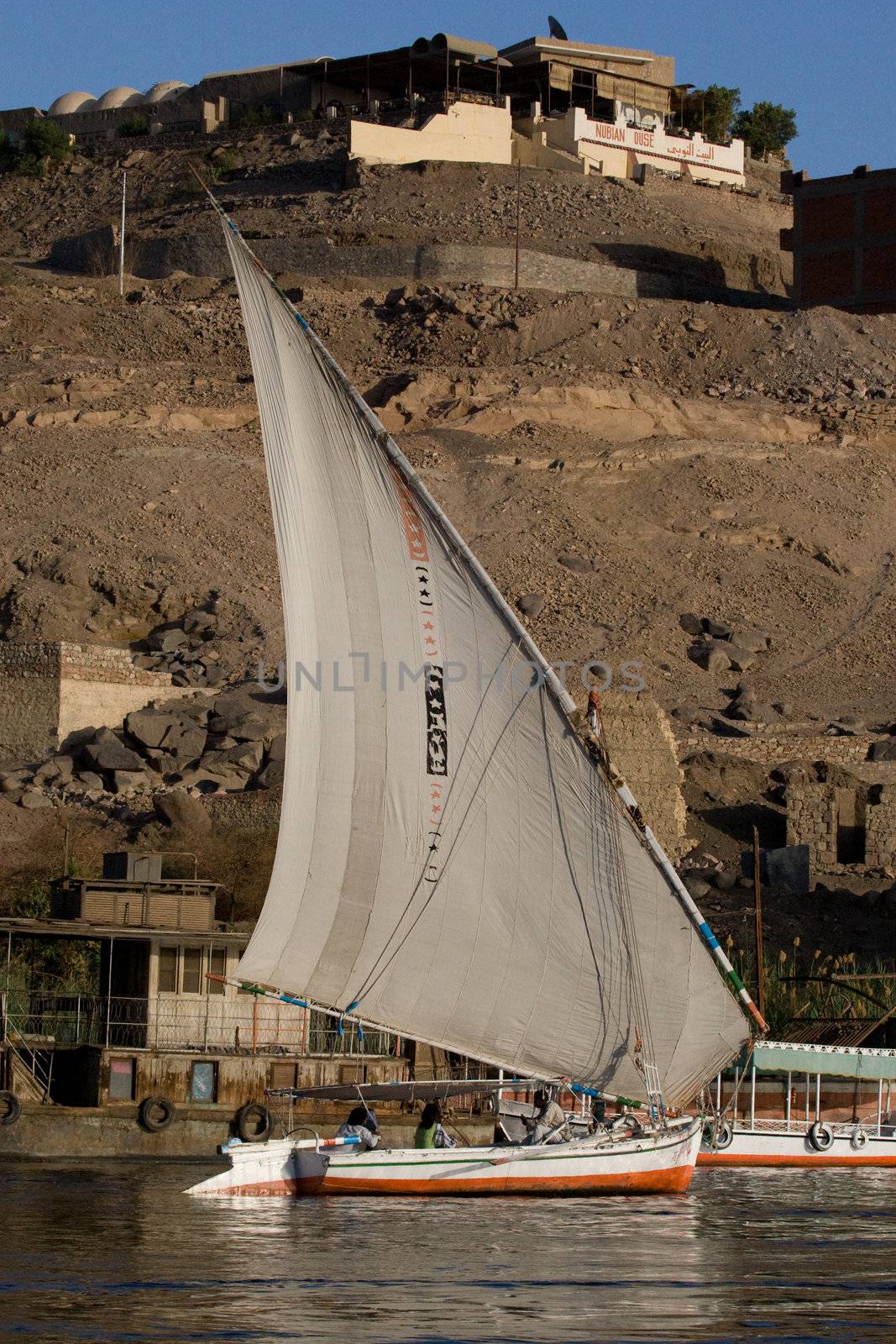 We take a closer look at life on Nile River on MAY 27, 2008, while having a felucca sailboat ride from Aswan to Elephantine Island and to a nubian village.