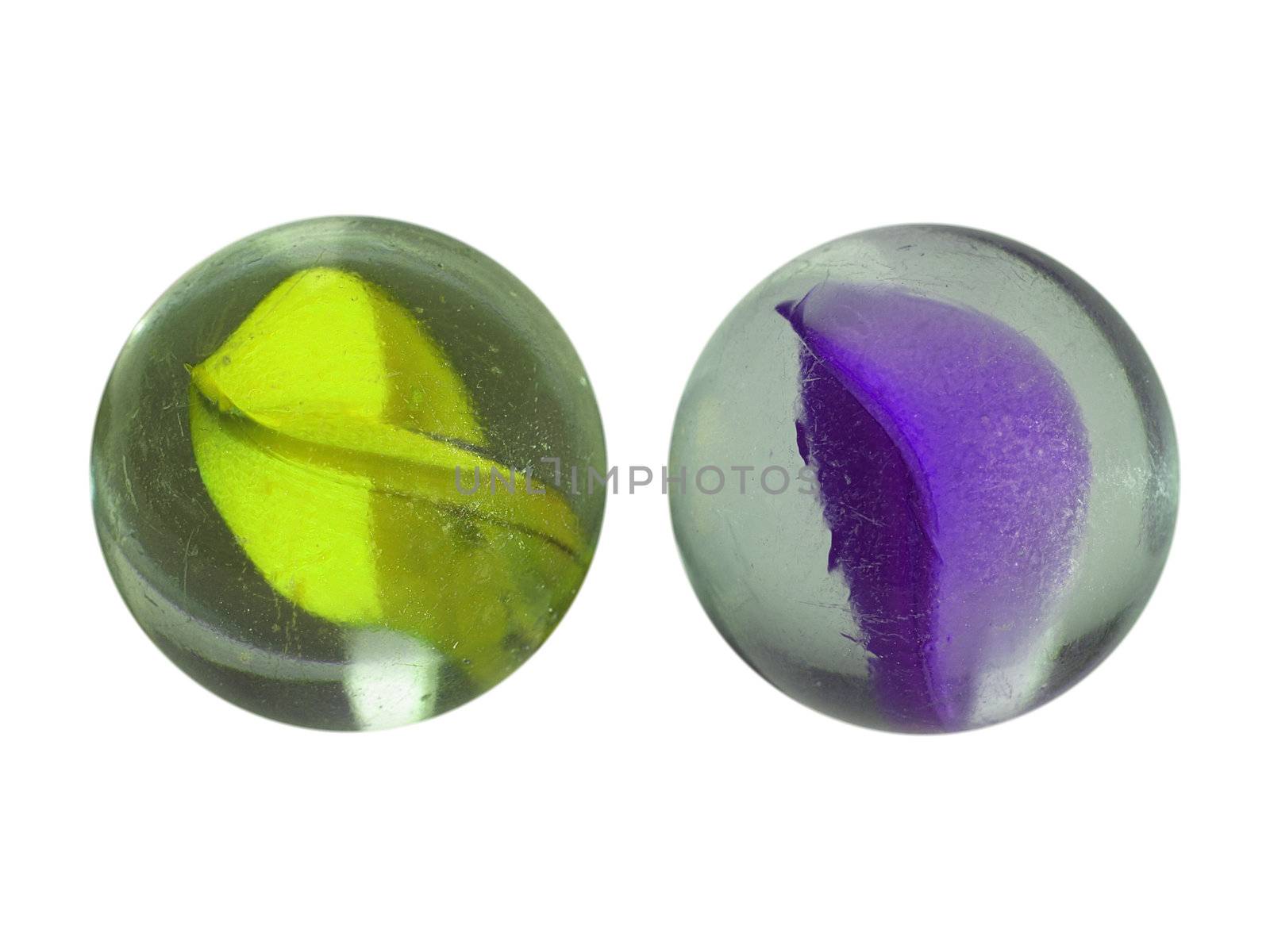 Coloured glass marble spheres toy isolated on white
